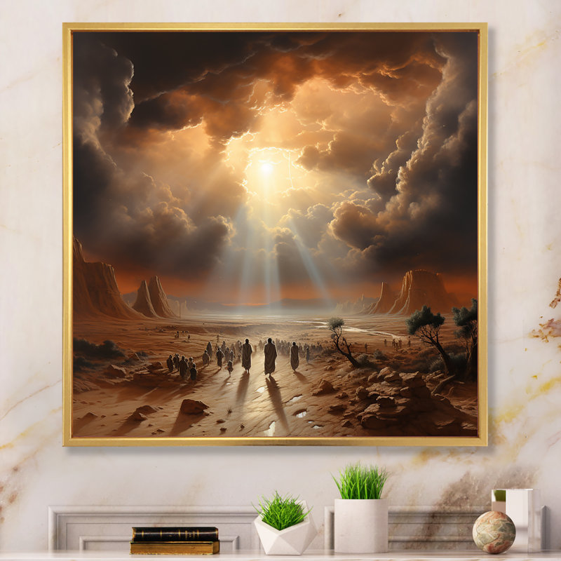 «Judaism Moses Desert Journey Mirage II», reproduction sur toile, H 36 po x l 36 po x P 1,5 po, Cadre flottant doré