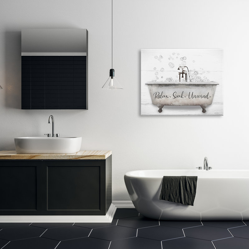 «Relax Soak Unwind Bathaign Bubbles», art mural par Lori Deiter, H 30 po x l 40 po x P 1,5 po