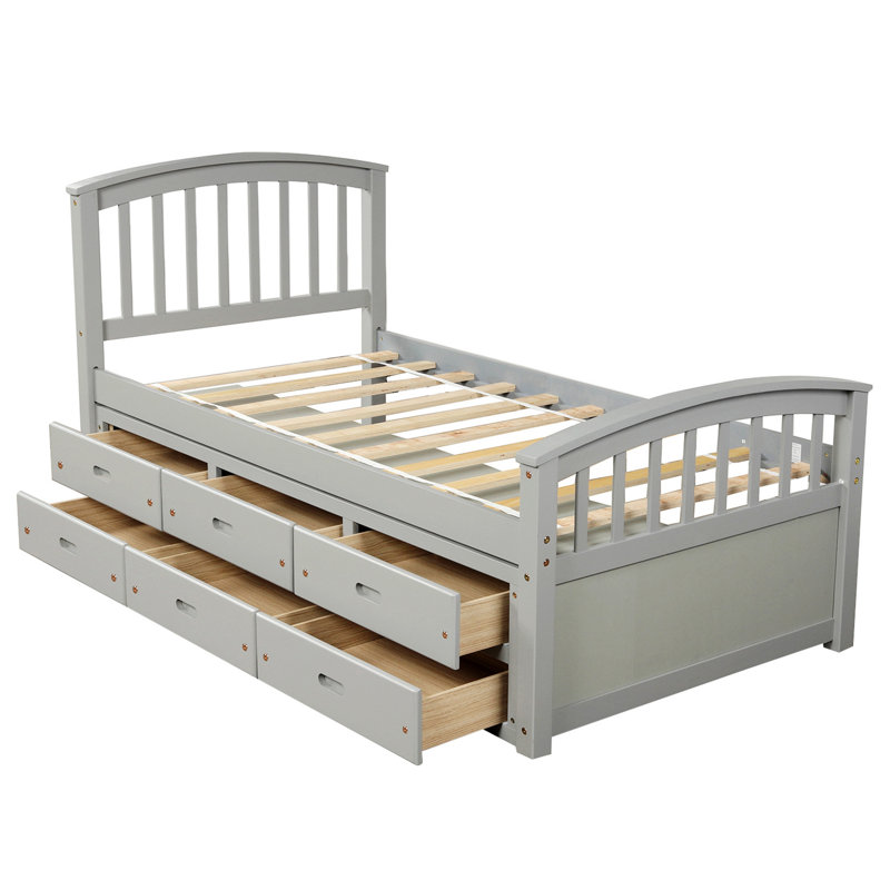 Eckart Solid Wood Slat Storage Bed, Gray