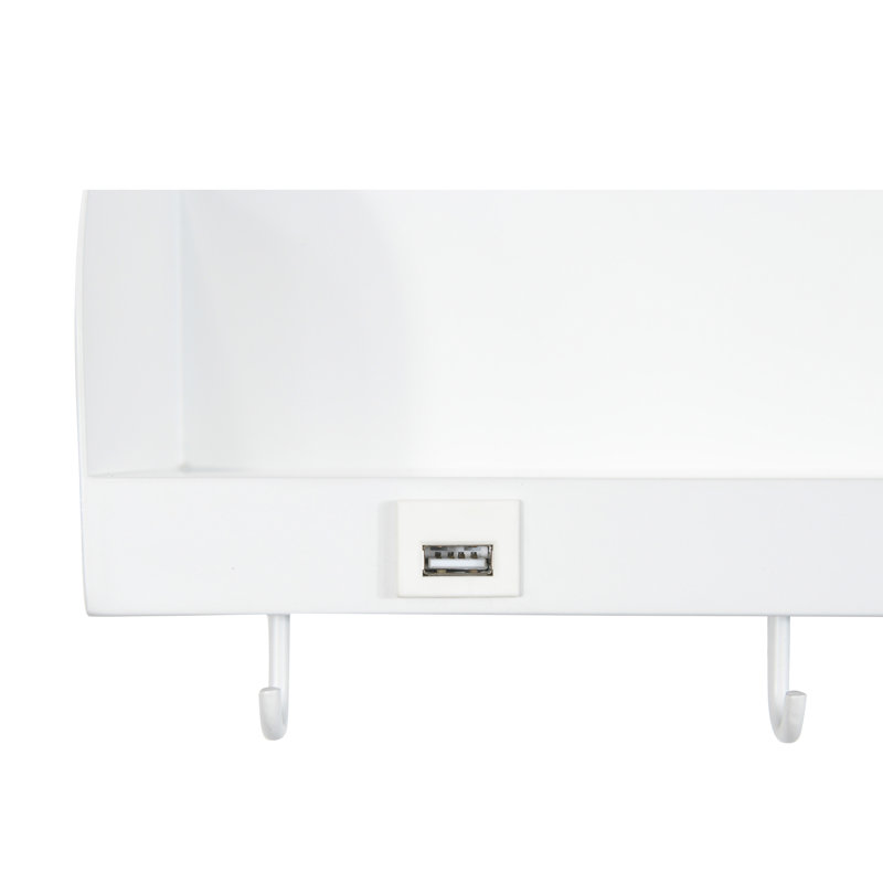 Metal Wall Shelf with Light, USP and 3 Hooks