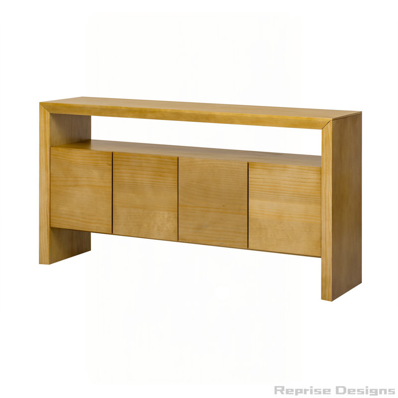 Buffet de rangement 60 "à 4 portes avec tablette ouverte, Naturel