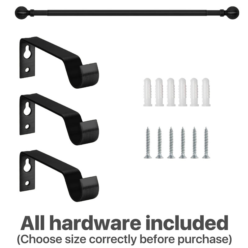 Adjustable 4.5cm Double Curtain Pole, 5cm H x 210cm W x 2.5cm D, Matte Black