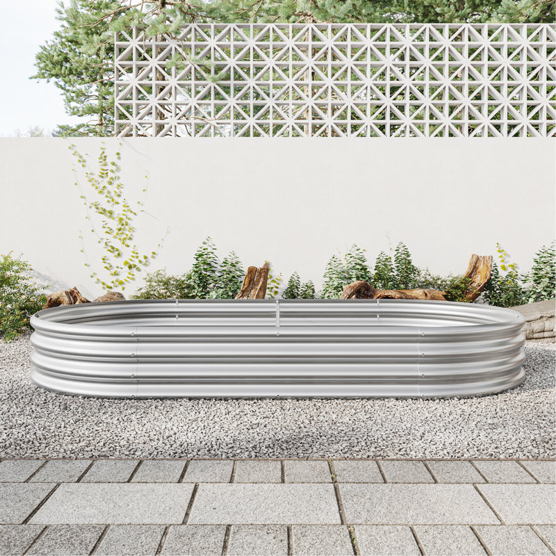 Raised Garden Bed Outdoor,   Oval Large Metal Raised Planter Bed For For Plants, Vegetables, And Flowers - Silver, Silver