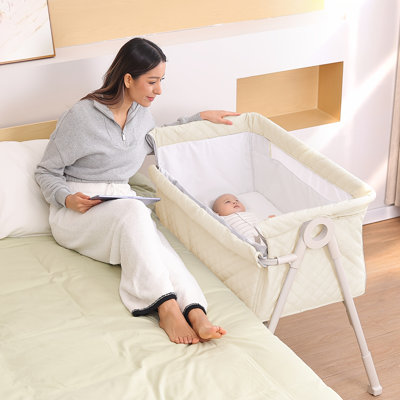 Baby Bassinet Bedside Sleeper with Breathable Mesh & Mosquito Net, Adjustable Height Portable Crib