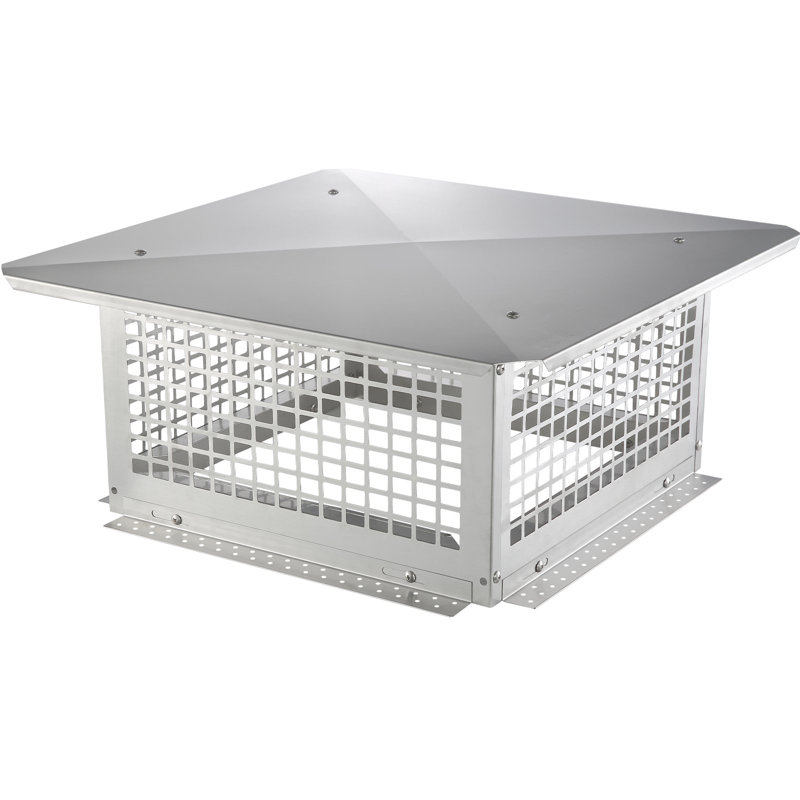 Capuchon de cheminée, 17 x 17 pouces, couvercle de cheminée en acier inoxydable 304, accessoires et installation faciles à poser, s'adapte aux couvercles de cheminée en maille à l'extérieur des bardeaux de cheminée en argile, argent
