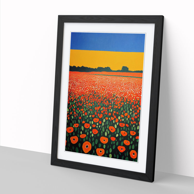 Unique Poppy Flower Field Vol.1 - Picture Frame Print, 64cm H x 46cm W x 2cm D, Black