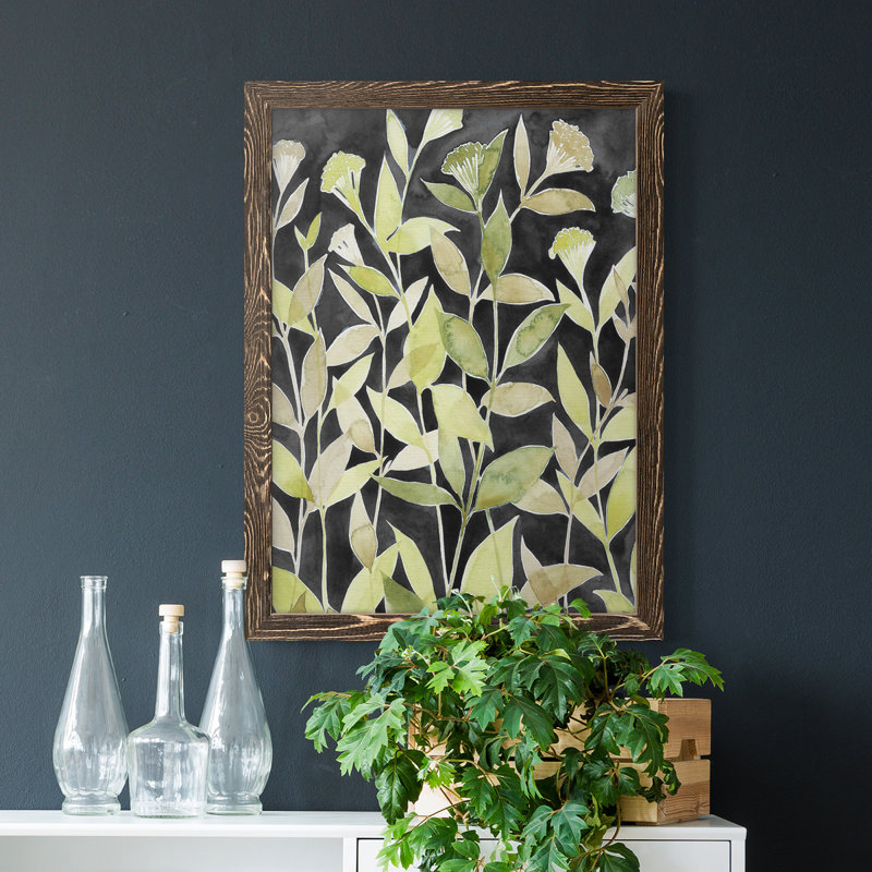 «Ink Blooming Night II», peinture sur toile encadrée, H 20 po x l 24 po x P 1 po, Cadre noyer