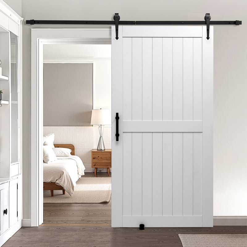 Porte de grange coulissante avec panneau de panneau de fibres à densité moyenne et surface en PVC, 42 po x 84 po