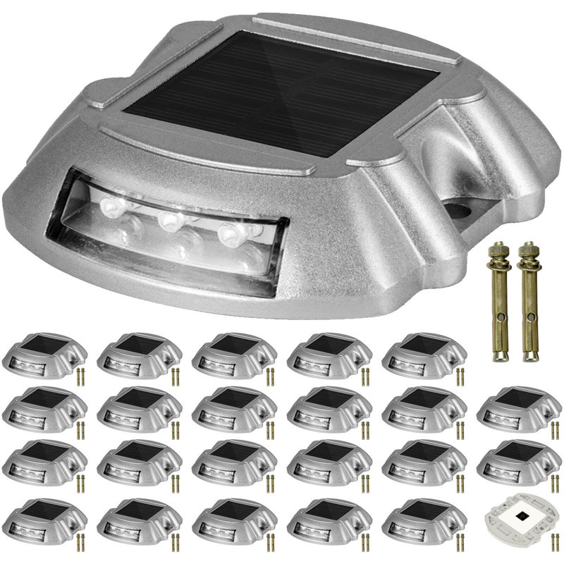 Paquet de 16 lumières solaires blanches pour allée à quai avec bouton interrupteur, Blanc