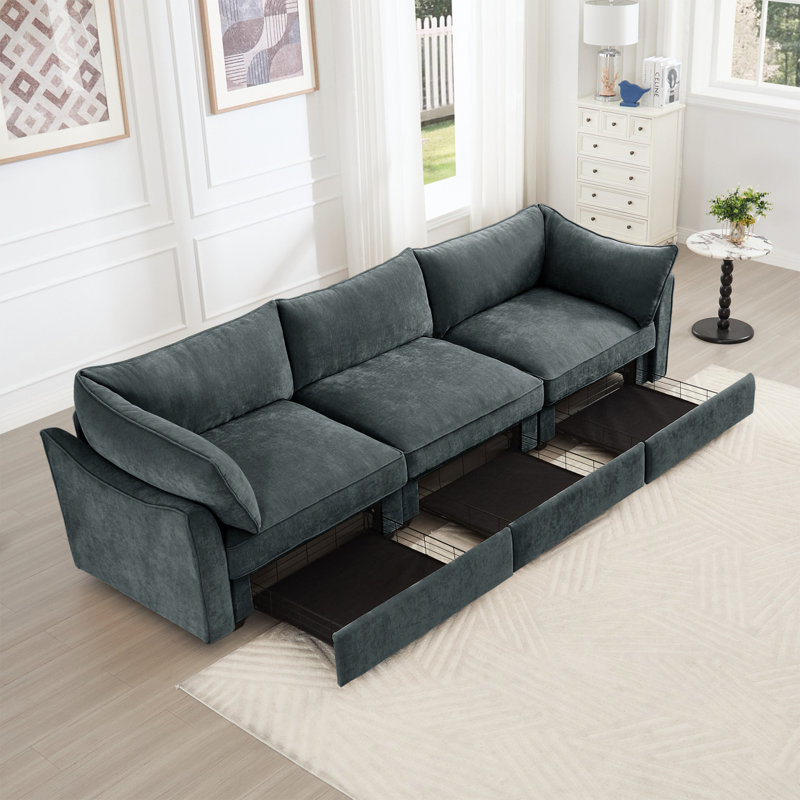 Canapé de rangement large et profond Sofawith avec tiroirs de rangement sous chaque siège avec d'excellents espaces de rangement convenant aux grands salons