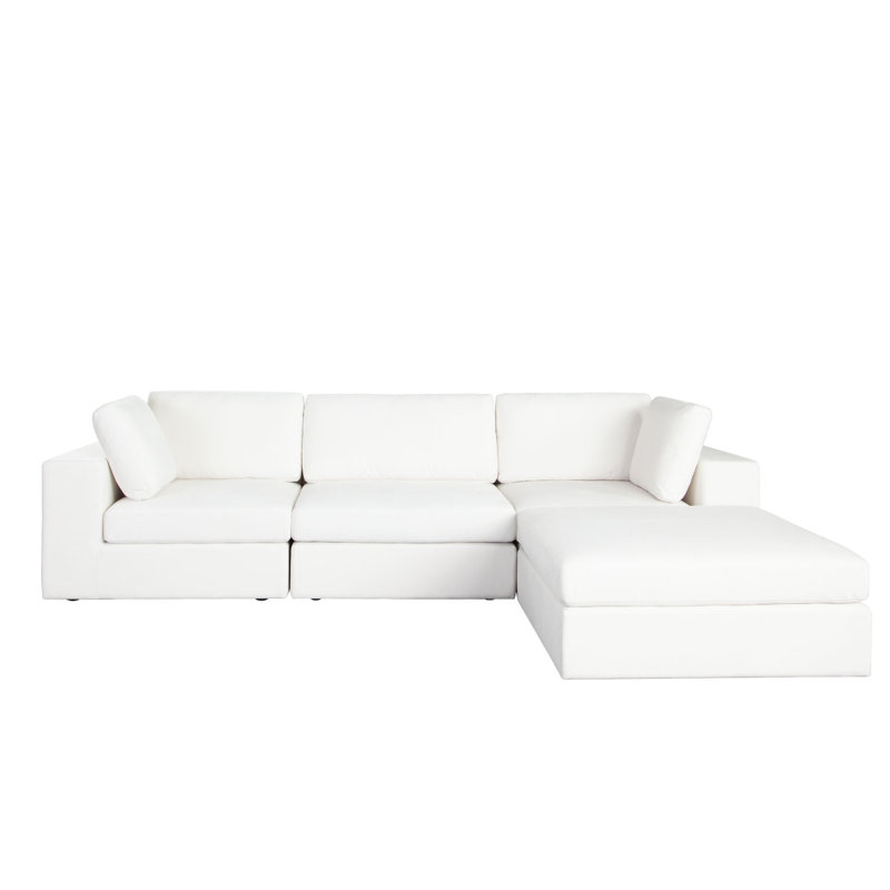 Lipi 4Pc Modular Sectional Chaise Sofa Set, Mist White, 120 Inch Solid Wood Frame