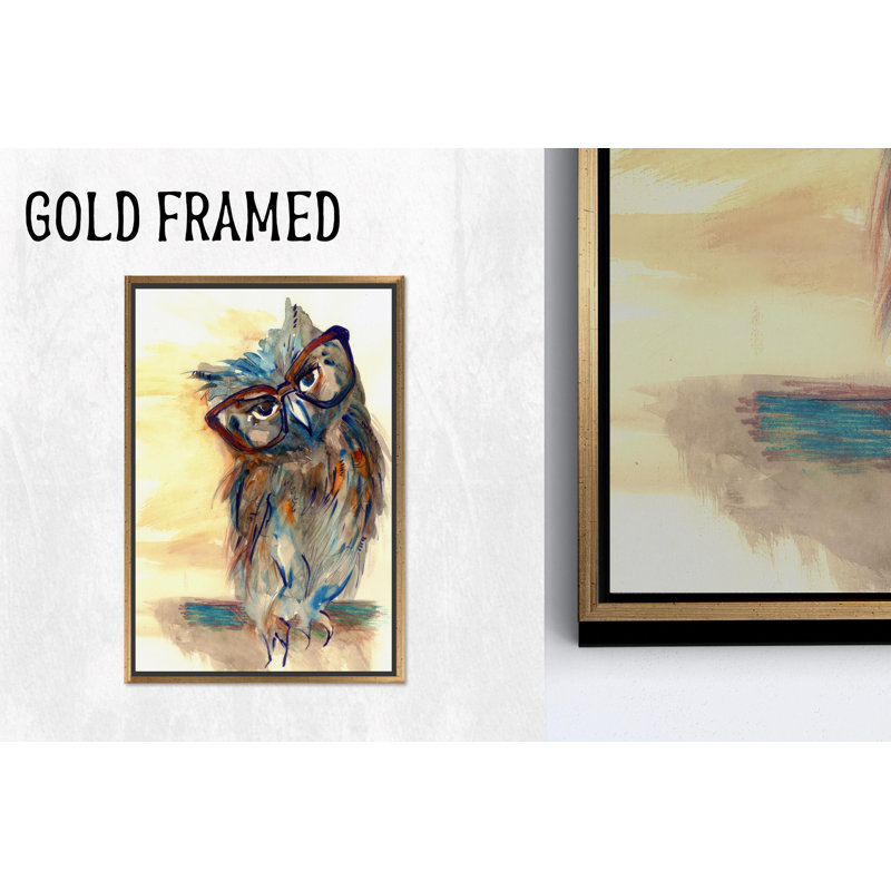 Abstract Owl Canvas Print: Modern Glass Wall Art,1P GoldFramedCanvas, H: 39.4 x W:27.6 inches