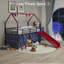 Ensemble de lit mezzanine avec glissade et rideau Jack Metal Junior House, bleu marine et rouge Super Hero-2004016444