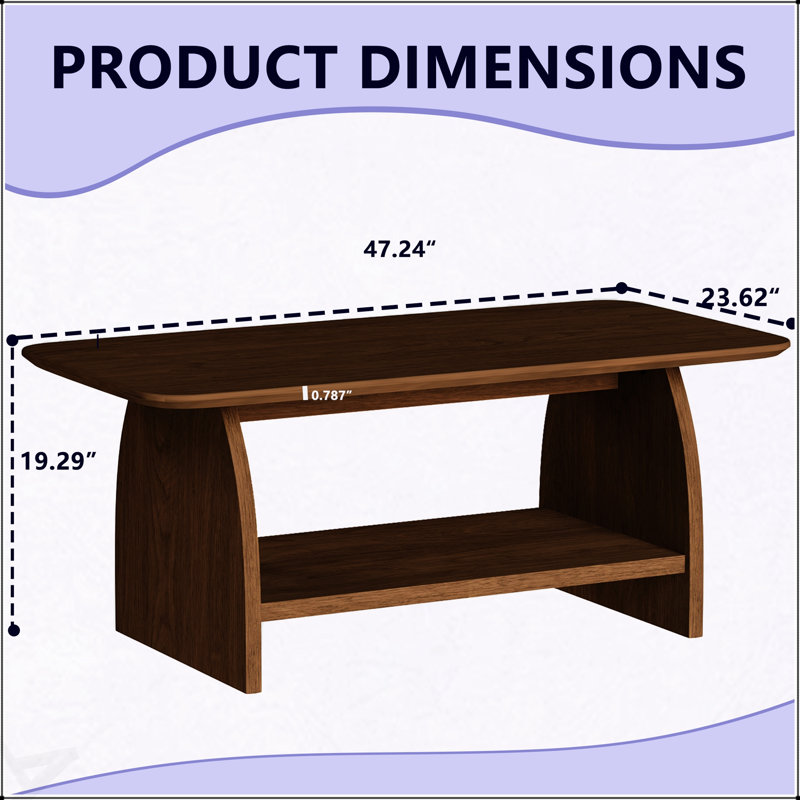 Table basse de salon moderne minimaliste avec rangement double couche, bords arrondis et assemblage facile, matériau en bois aggloméré