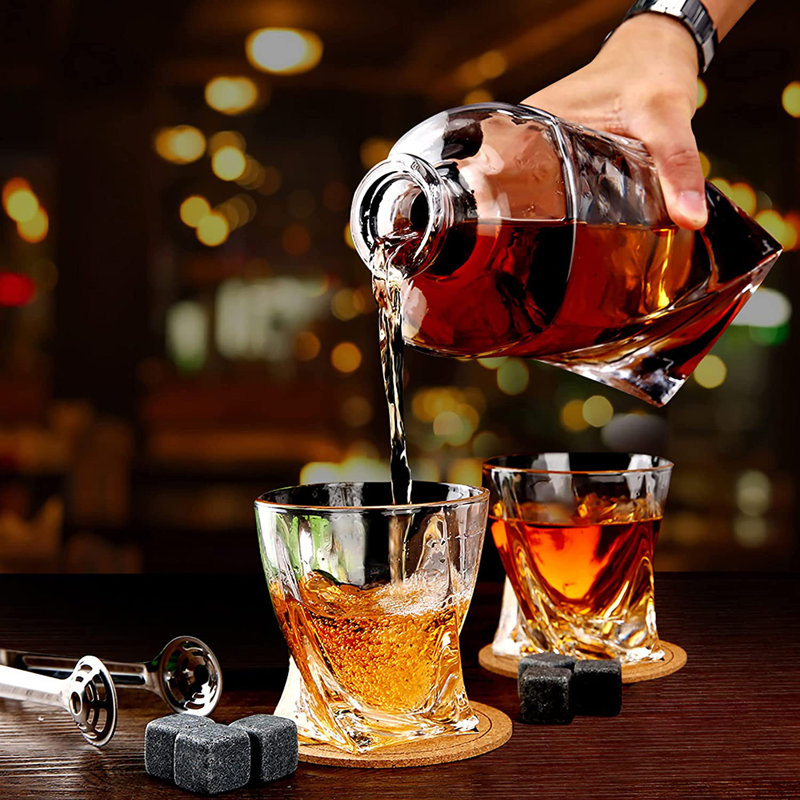 Carafe à décanter et whisky 2 verres avec pierres