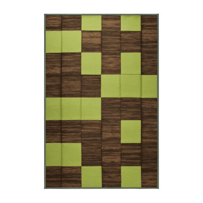 Machine Washable Checkered Green Area Rug
