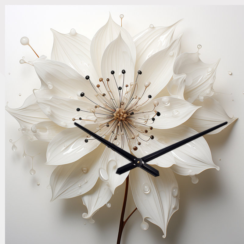 Blossoming Beauty In Minimalism Beauty I - Fruits Asymmetrical Metal Wall Clock, White Unique Shape Metal Clock Print, Large