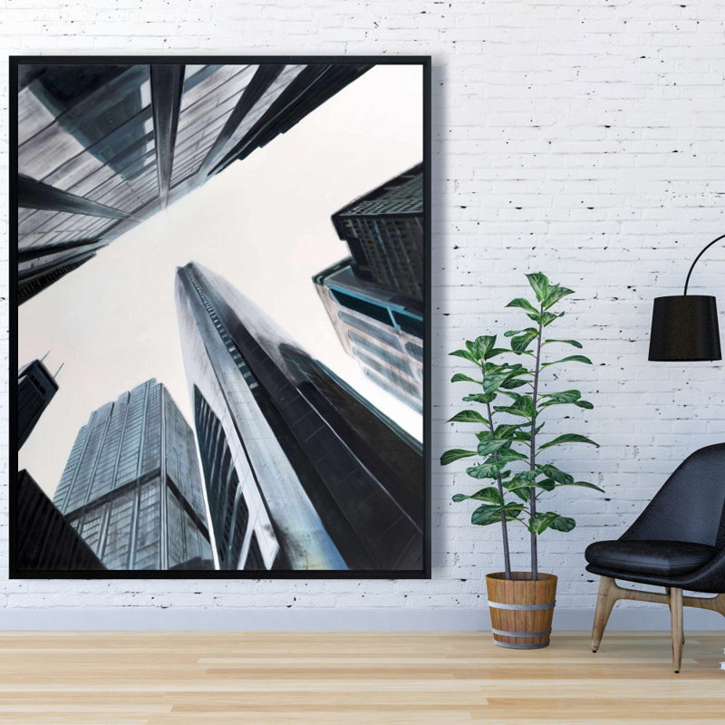 Reproduction en perspective de gratte-ciel sur toile, H 48 po x l 60 po