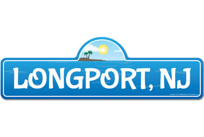 Plaque de rue Longport Nj en plastique robuste 8 po x 24 po