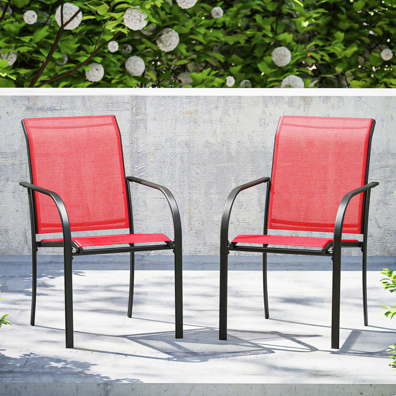 Oligert Premium All-Weather Wicker Outdoor Stacking Dining Armchair, Red/Black