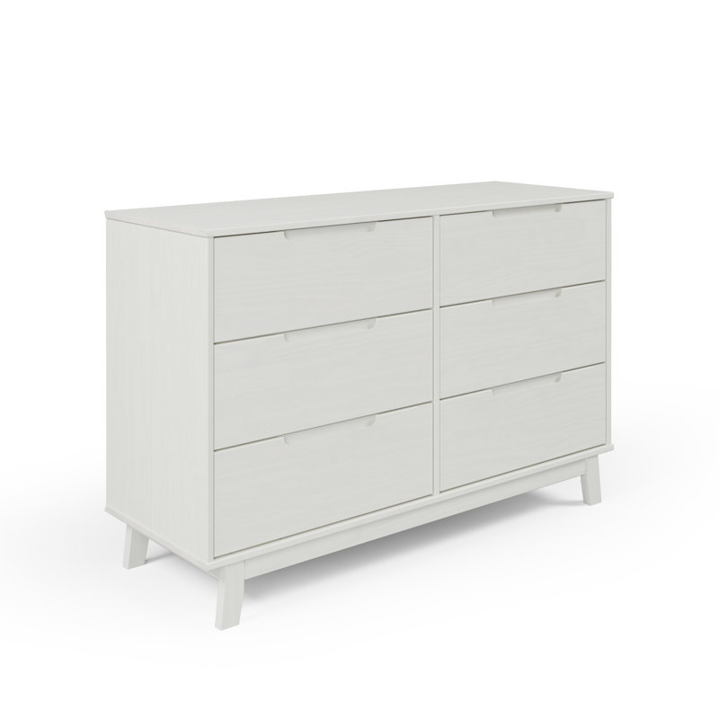 Jerred 6 Drawer 51" W Solid Wood Dresser, White Wash