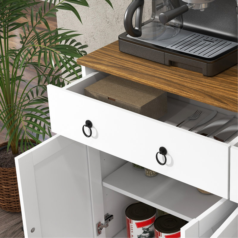Sideboard Buffet Cabinet with Storage, 48" Kitchen Storage Cabinet with 2 Drawers and 4 Barn Doors, Farmhouse Coffee Bar Cabinet with Adjustable Shelves,wood