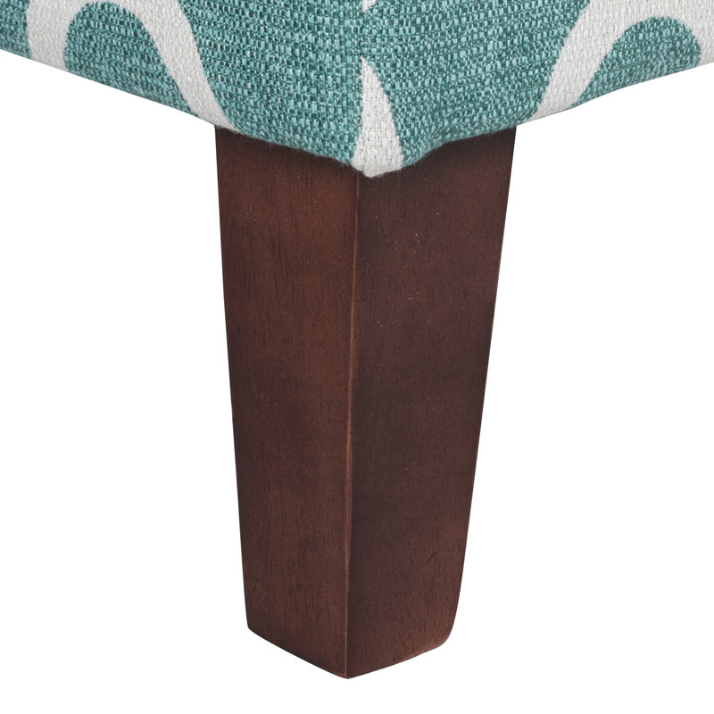 Genoveva Upholstered Storage Bench, Teal Geometric, Dark Walnut