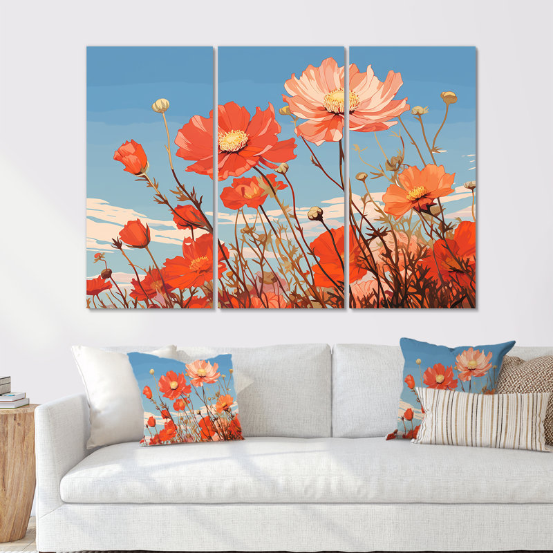 Visconti - ensemble d'art mural coquelicot, H 28 po x l 36 po x P 1 po, Toile tendue