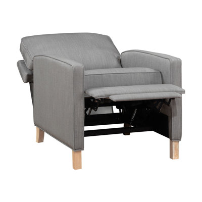Classic Traditional Push Back Reclining Chair Gray Fabric Upholstery Cushion Seat Solid Wood Furniture 1Pc