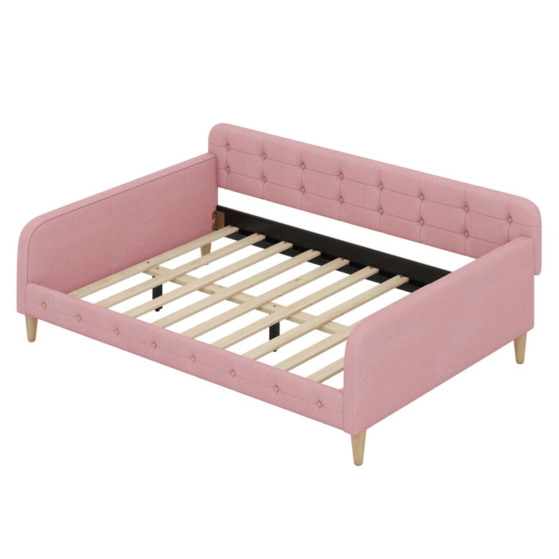Upholstered Daybed With 4 Support Legs, Pink