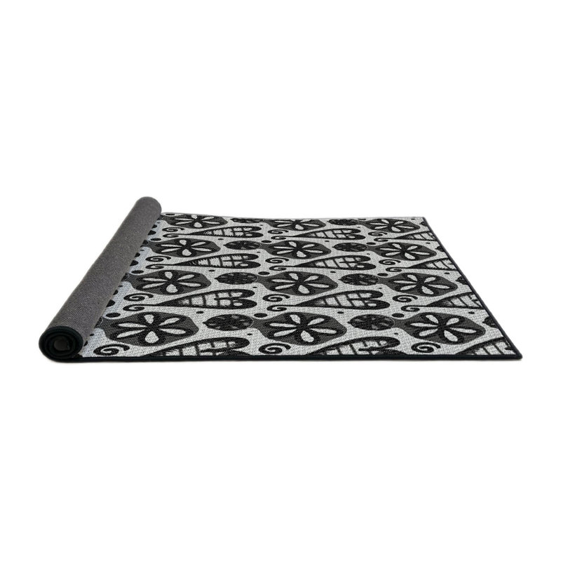 Tapis noir/blanc cassé à motifs, Rond 5 pi