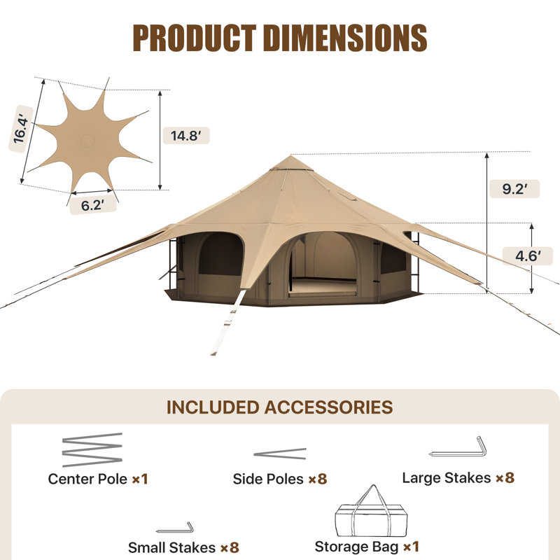 Tente campagnarde en toile 16 'x 16'