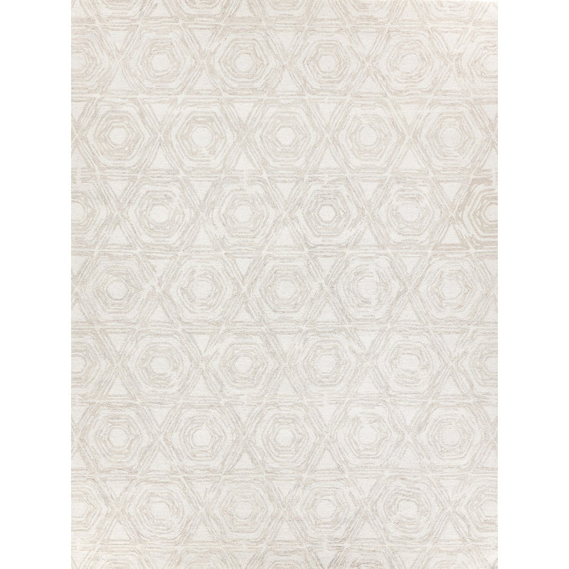 Caprice Wool Geometric Area Rug, Ivory/Dark Blue, Rectangle 6' x 9'