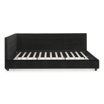 L-shape Corner Bed Frame Velvet Tufted Daybed (Is Full Size)