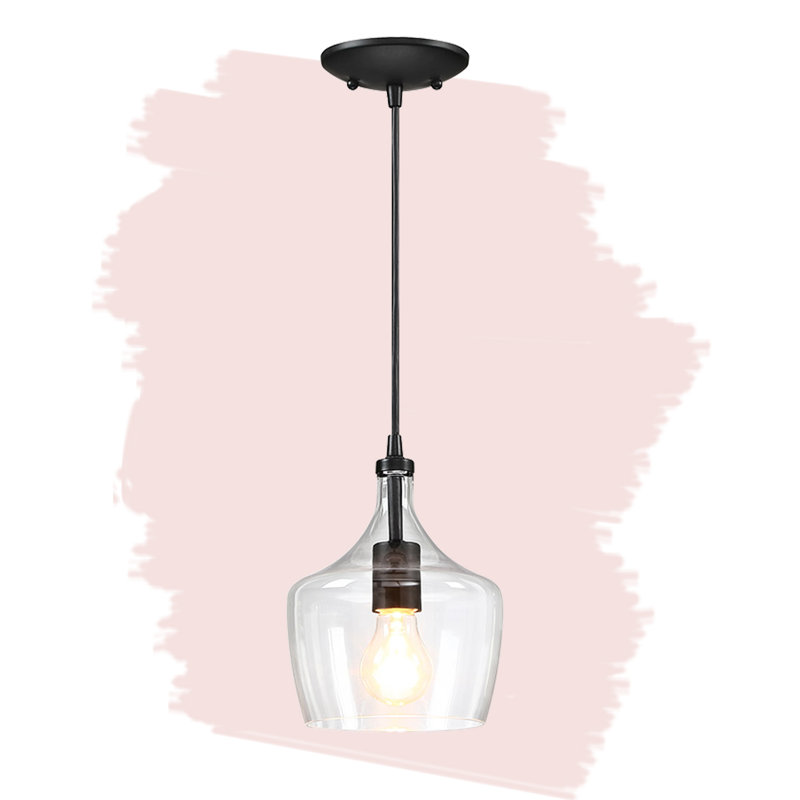 Luminaire suspendu en verre transparent 1 lumière pour îlot de cuisine, Bronze foncé