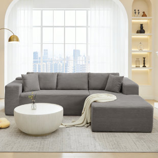 105 '' W No Assembly Required Upholstery Corduroy Modular Sectional Couch Sofa with L-Shape Chaise 2 Piece and 5 Pillows Back, Free Combination, Modern Modular Sofa with Deep Seat