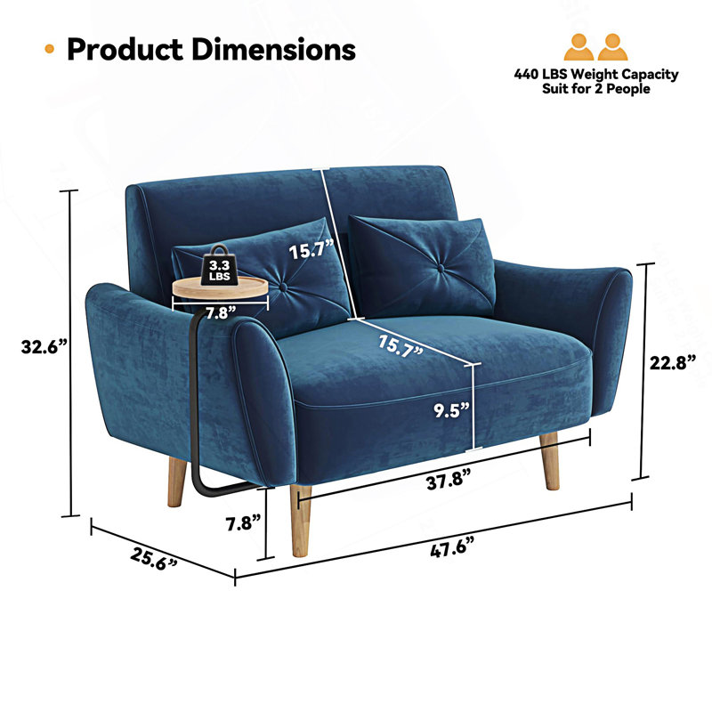 Loveseat Sofa With Convertible Tray