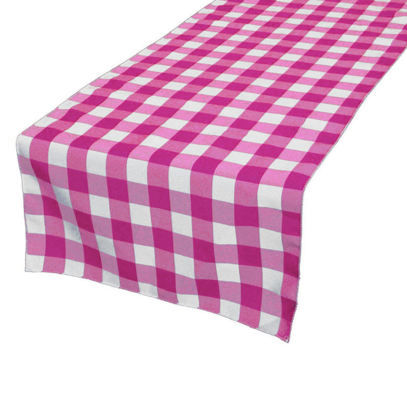 Gingham Checkered Print Table Runner, 90" Rectangle, Fuchsia