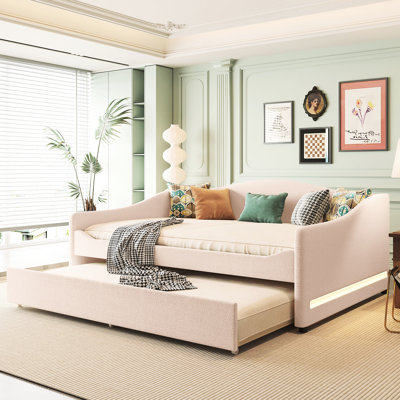 Lit de jour double avec couchette et compression beige