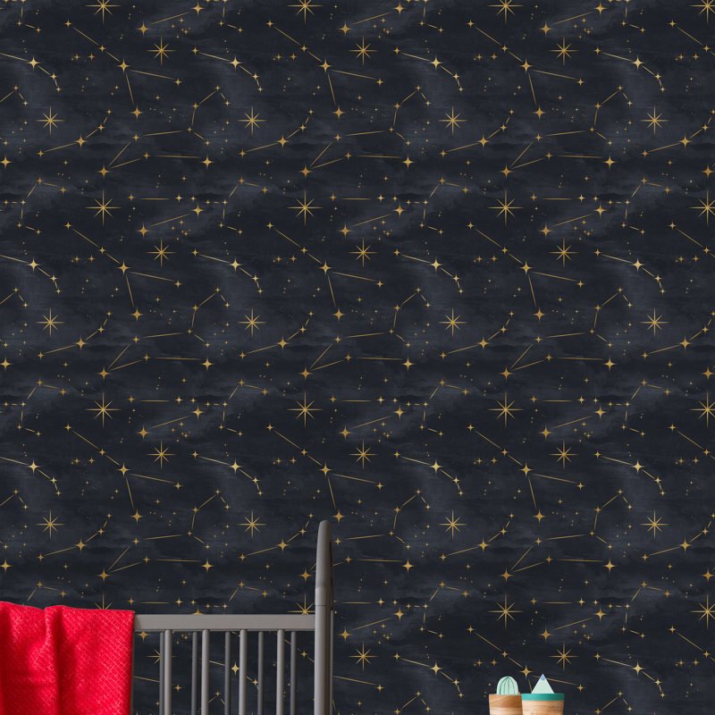 Stars On Black Peel And Stick Wallpaper, 16.67" L x 25" W