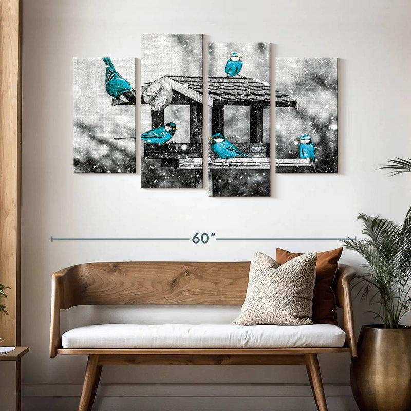 Brampt Blue Tits On Bird Feeder Pop, 32" H x 52" W