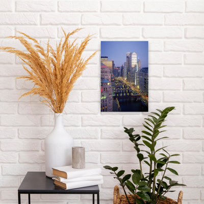 Skyscrapers lit up at night Chicago River Chicago Cook County Illinois USA 1 Piece Wrapped Canvas Wall Art