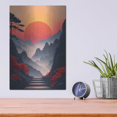 Art mural en métal luxueux «Sunset In The Mountains» par Andreas Magnusson