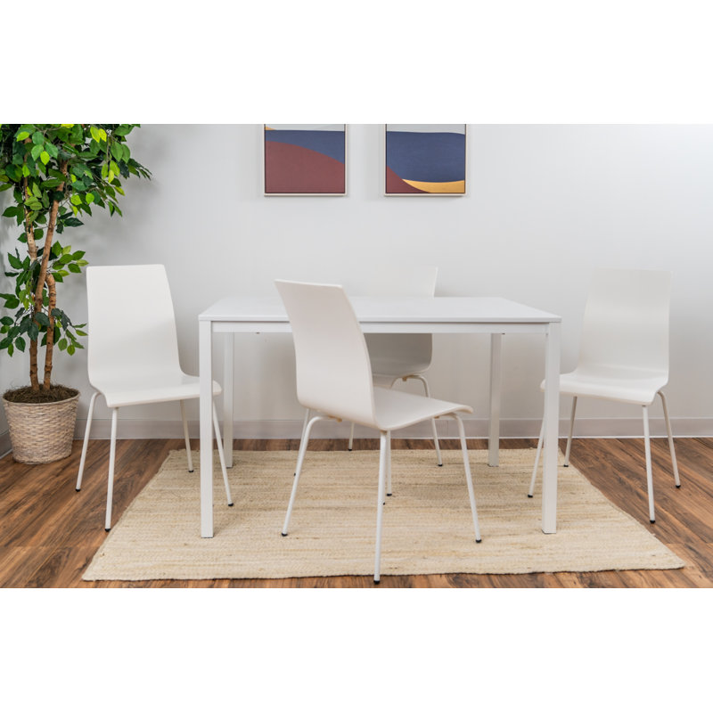 4 - Person Four Leg Dining Set, White/Chrome, White