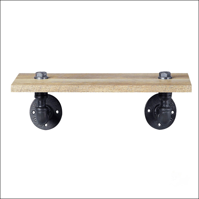 Oak And Sandy Black Rectangle Wall Shelf