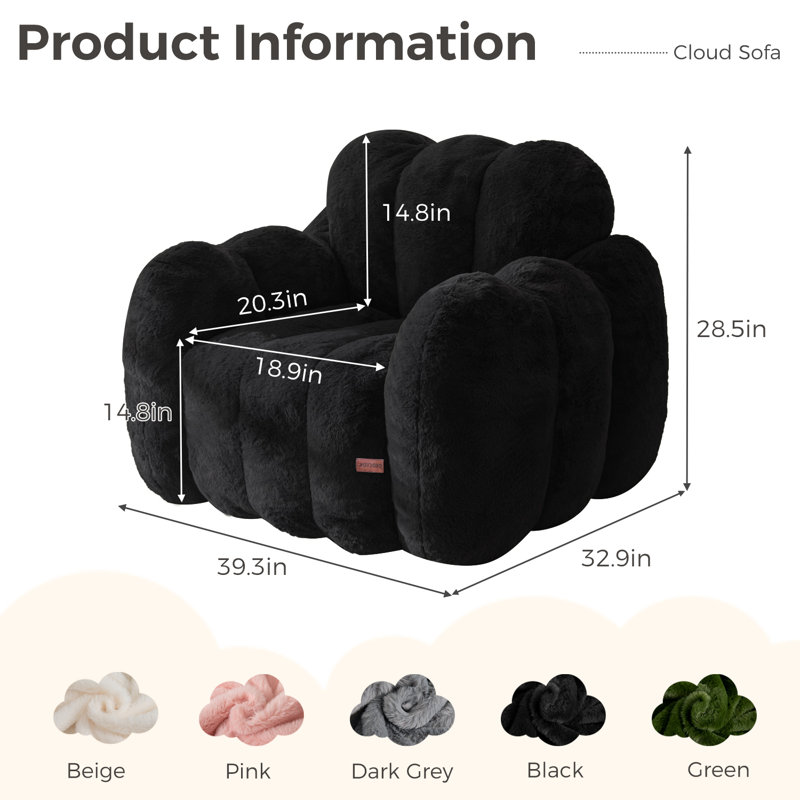 Fauteuil à billes en forme de nuage, Black-Corduroy