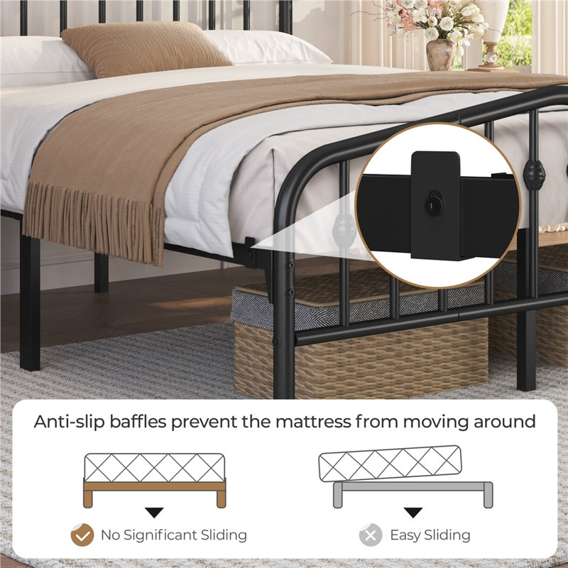 Valor Bed Frames Metal Platform Bed with Headboard, Queen, Black