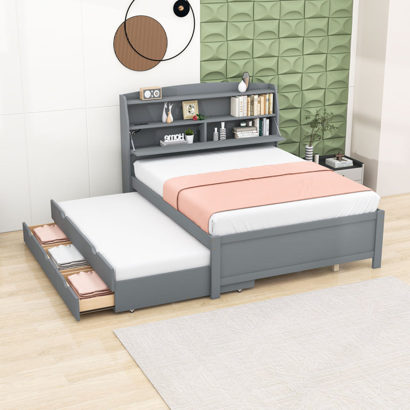 Lit avec rangement Izquierdo, Gris, Double