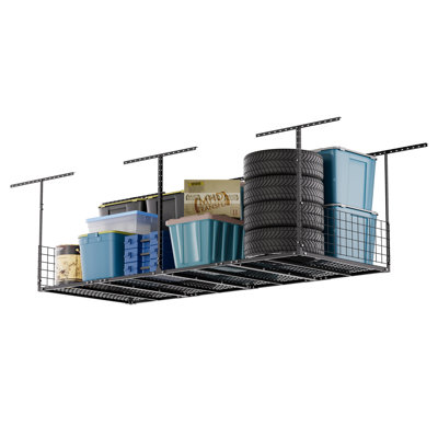 Supports de rangement pour plafond de garage avec panneaux latéraux, support de rangement de garage supérieur, hauteur réglable de 22 à 42 pouces, acier au carbone robuste, poids de 600 lb, noir