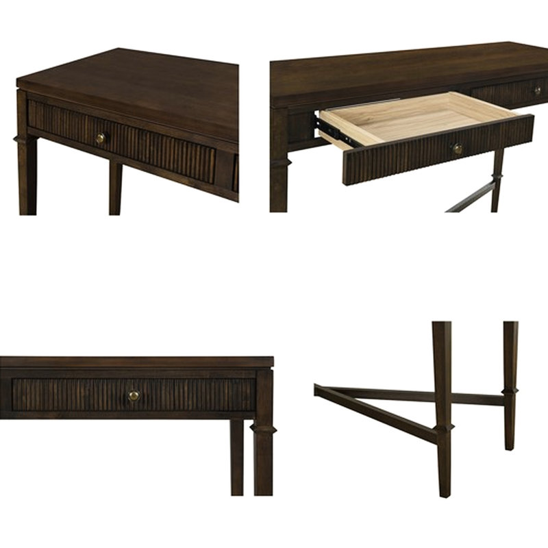 Table de rangement cannelée brun foncé avec design 2 - Foyer avec option de console de salon